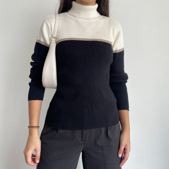 Liz Claiborne minimalist long sleeve cotton knit turtleneck sweater - Picture 3 of 8